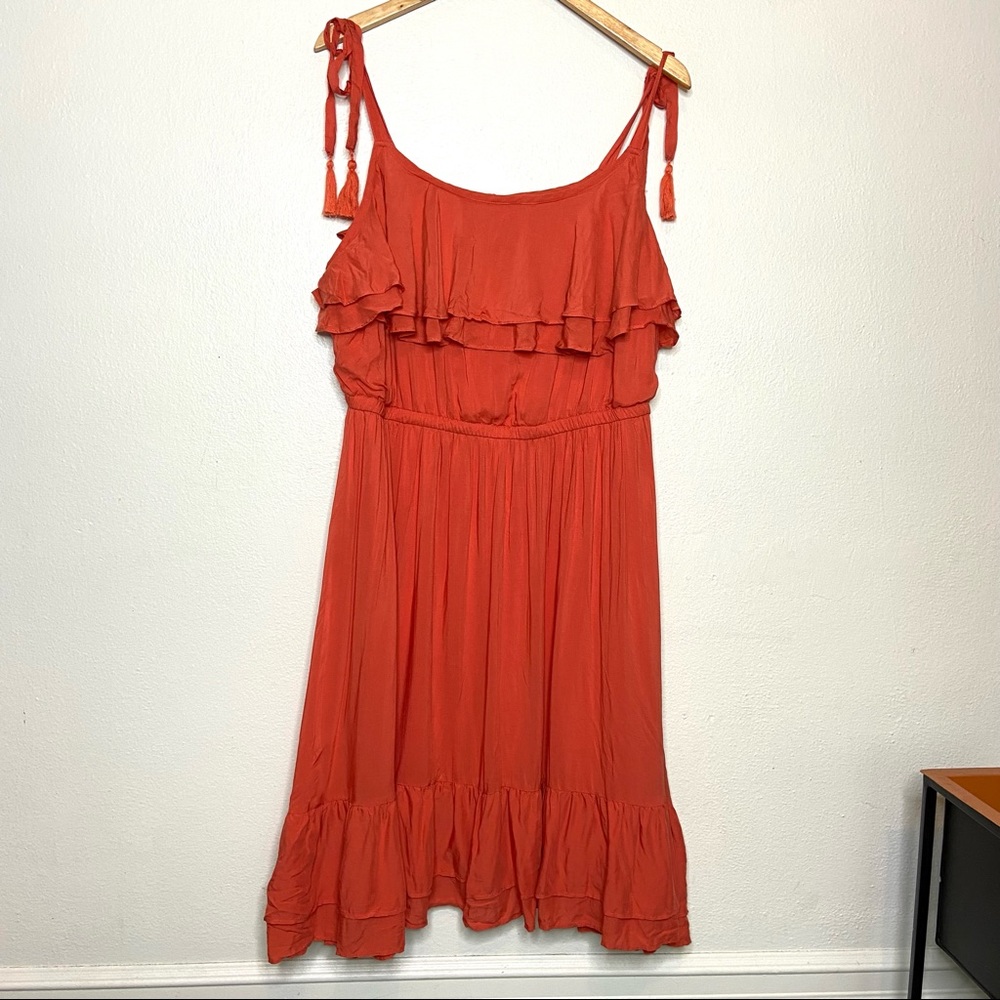Torrid Coral Ruffle Challis Tie Strap Sun Dress 1X